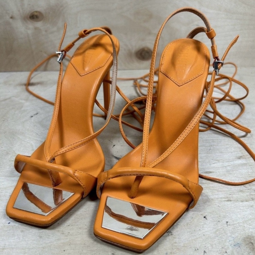 SCHUTZ Orange Strappy Heels with Ankle Wrap